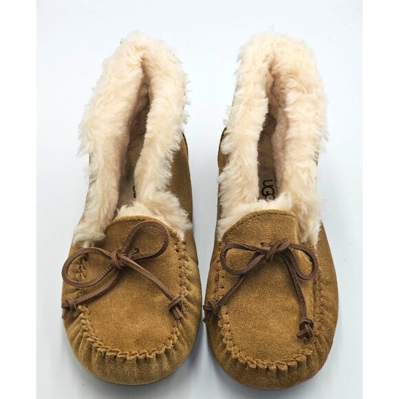 UGG Kid's Tan Suede Alena Shearling-Lined Moccasin Slippers Size 3 2513 - Picture 10 of 16